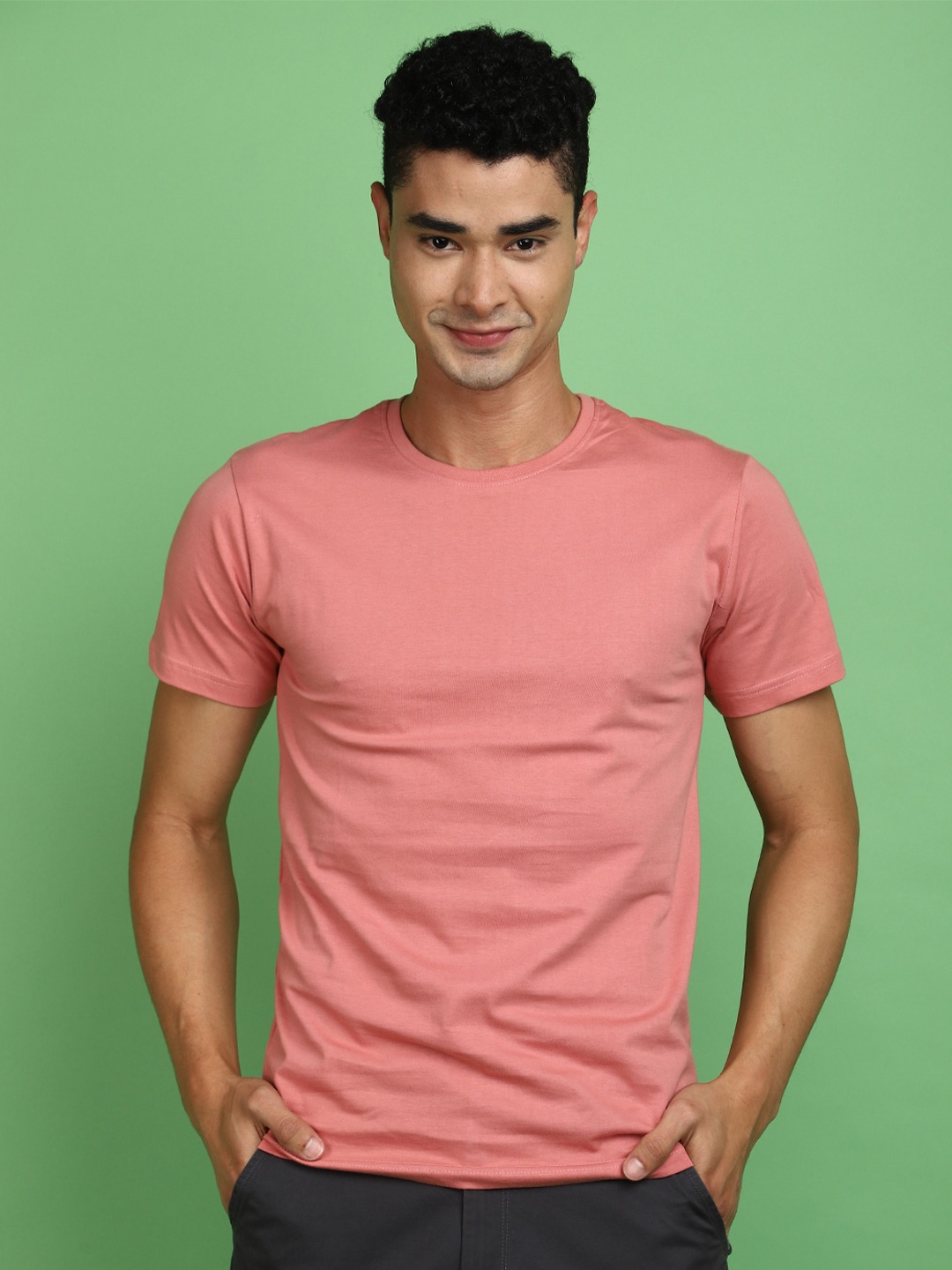 

V-Mart Round Neck Short Sleeves Cotton Slim Fit T-shirt, Pink