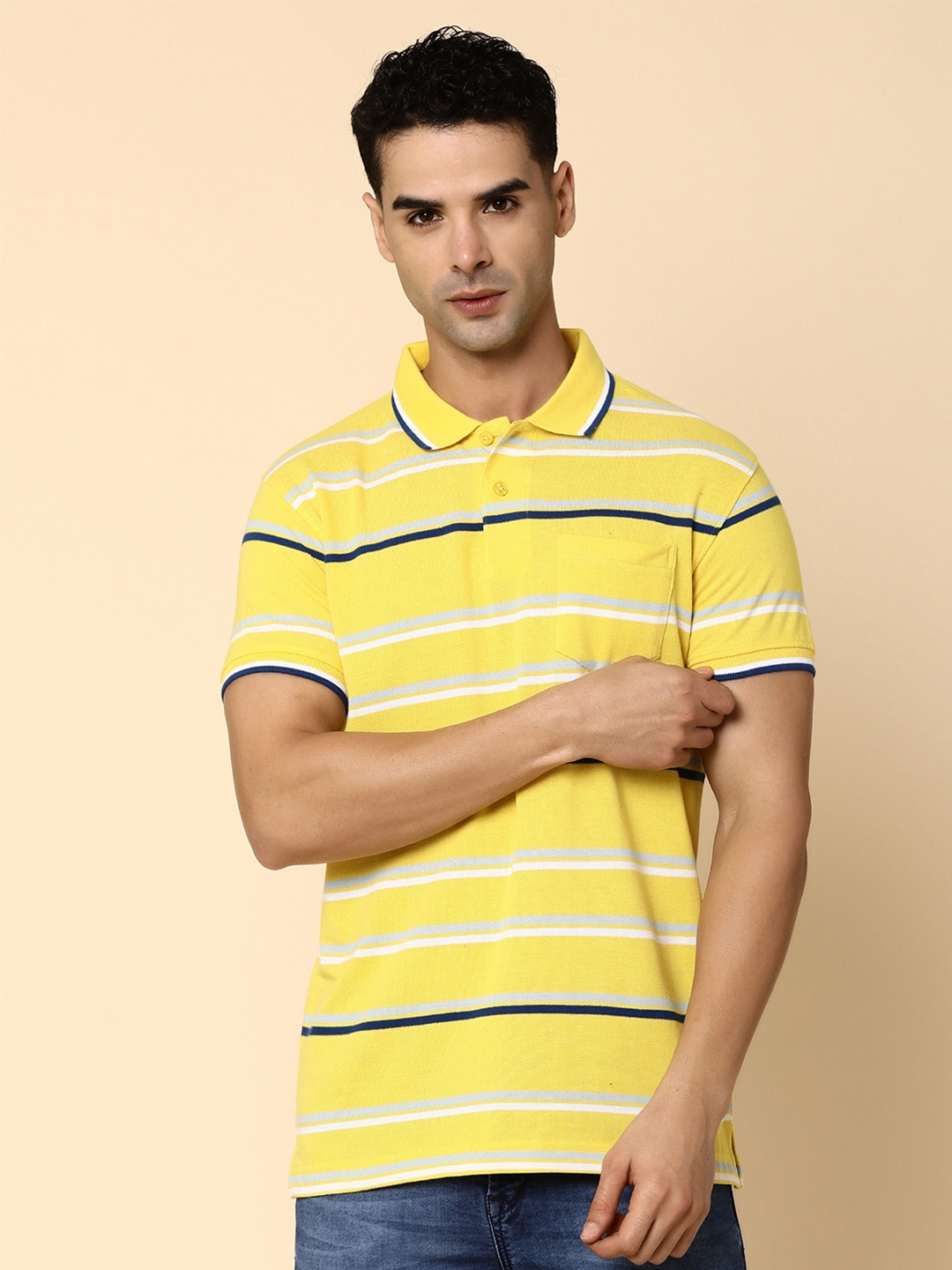 

V-Mart Striped Polo Collar short Sleeves Regular T-shirt, Yellow