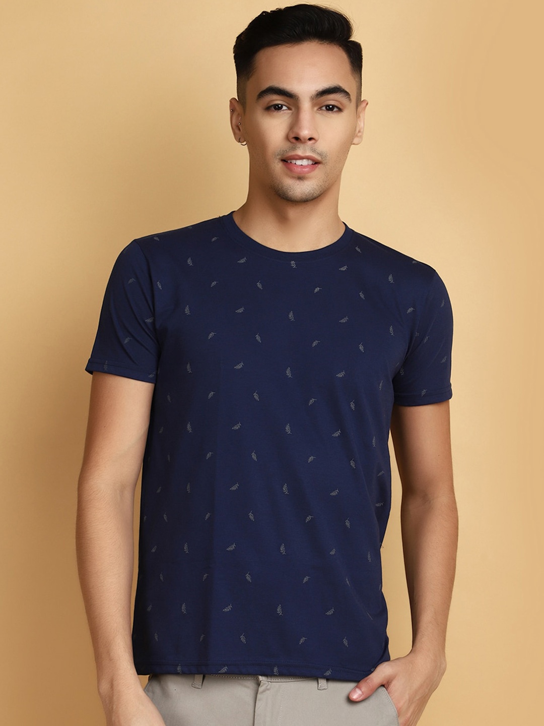

V-Mart Printed Round Neck Short Sleeves Cotton Slim Fit T-shirt, Blue
