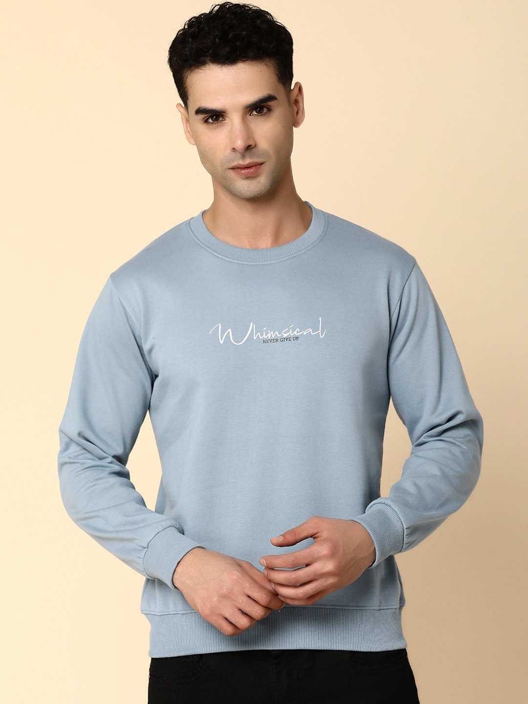 

V-Mart Typography Printed Round Neck Long Sleeves Cotton Regular T-shirt, Blue