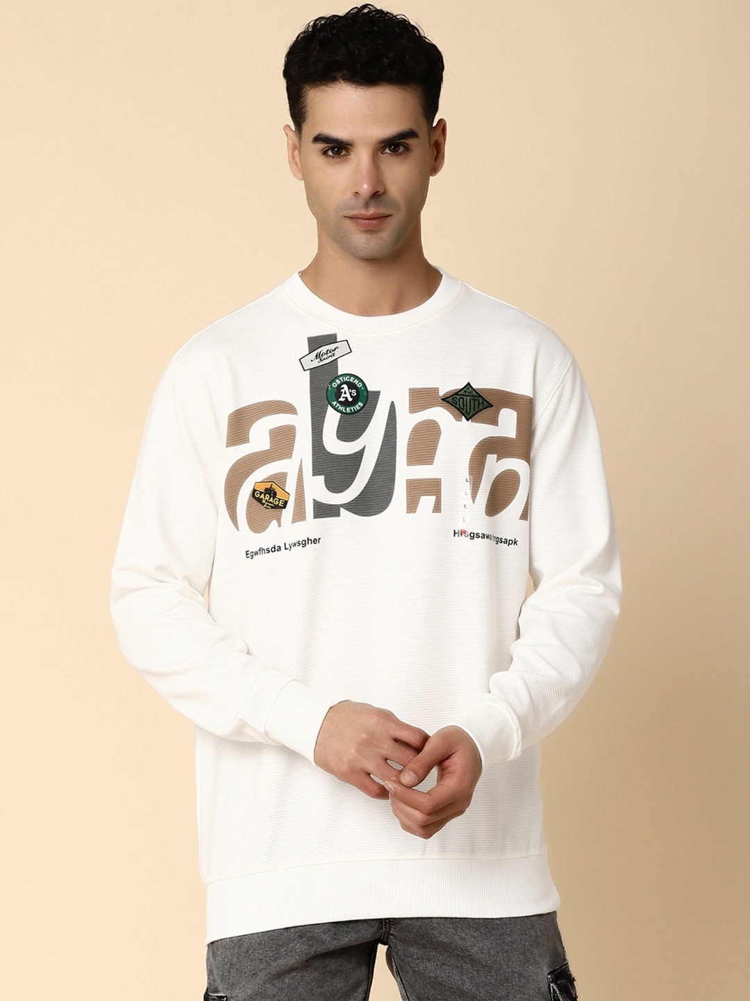 

V-Mart Typography Printed Round Neck Long Sleeves Cotton Regular T-shirt, White