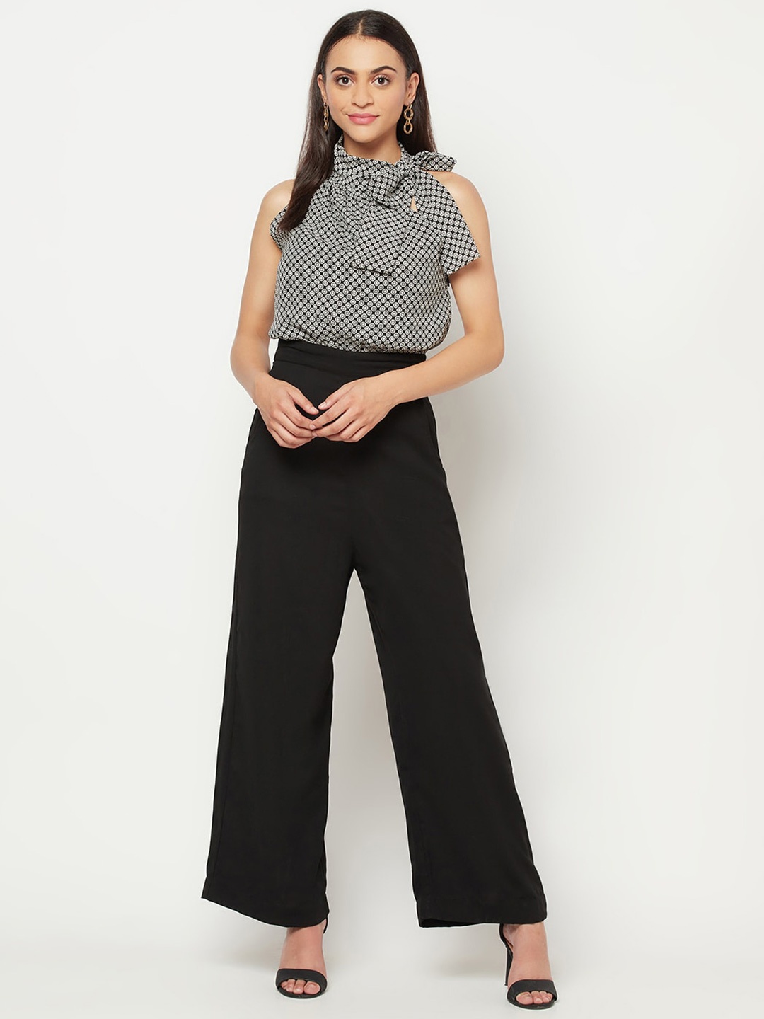 

SQew Printed Gathers Basic Jumpsuit, Black