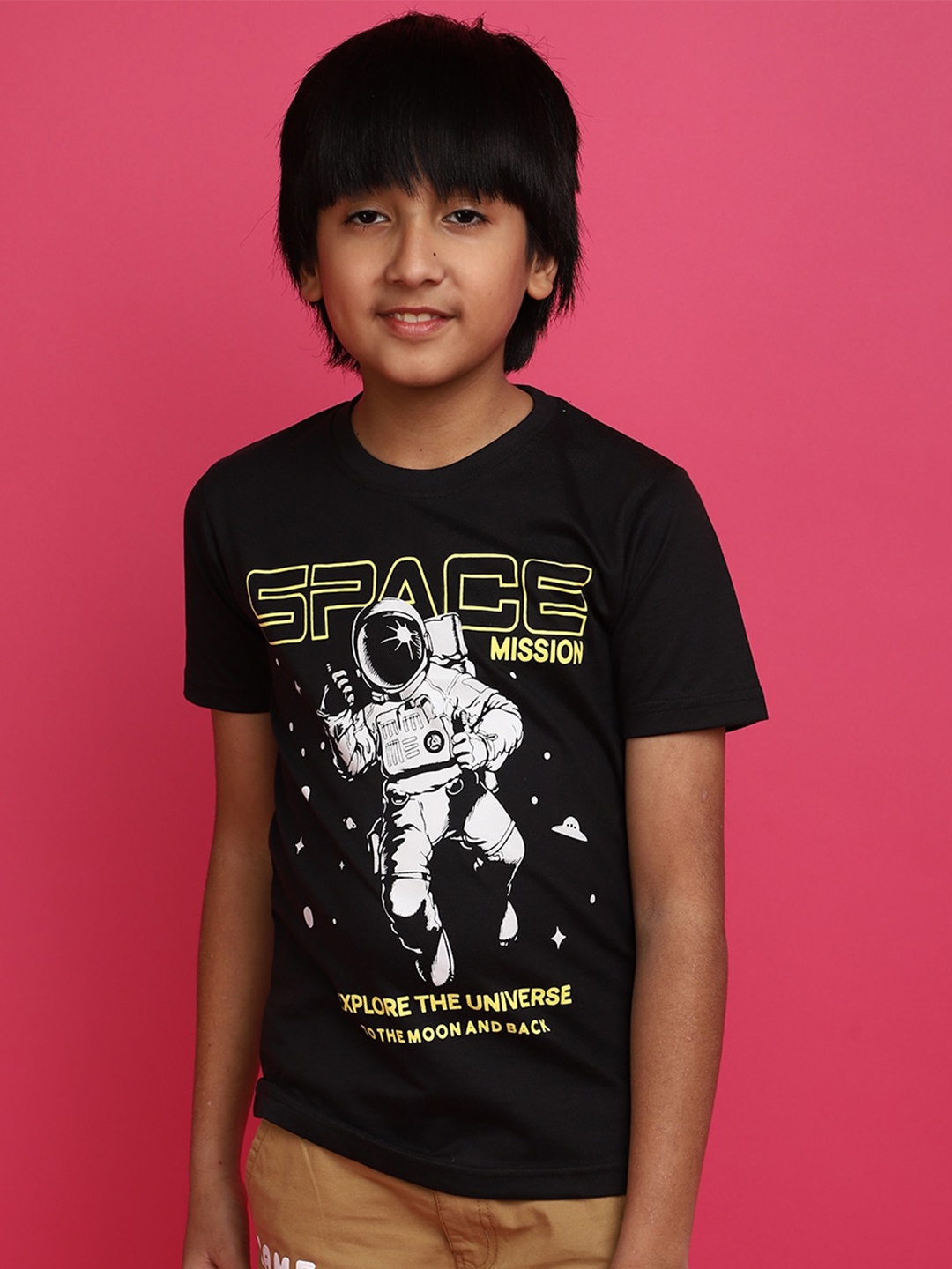 

V-Mart Boys Graphic Printed Round Neck Cotton T-shirt, Black
