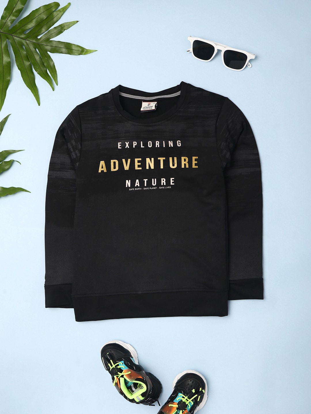 

V-Mart Boys Typography Printed Round Neck Cotton T-shirt, Black