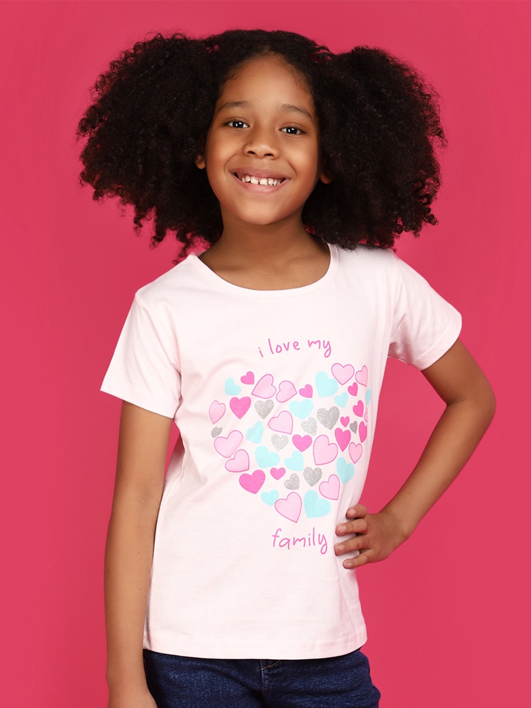 

V-Mart Girls Printed Round Neck Short Sleeves Regular T-shirt, Pink