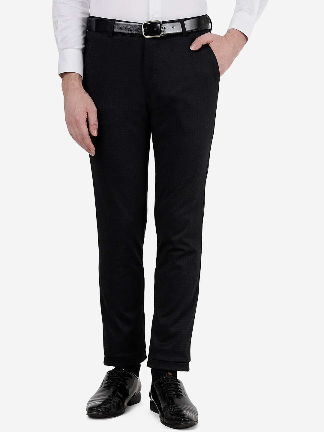 

JB STUDIO Men Mid-Rise Cotton Slim Fit Formal Trousers, Black