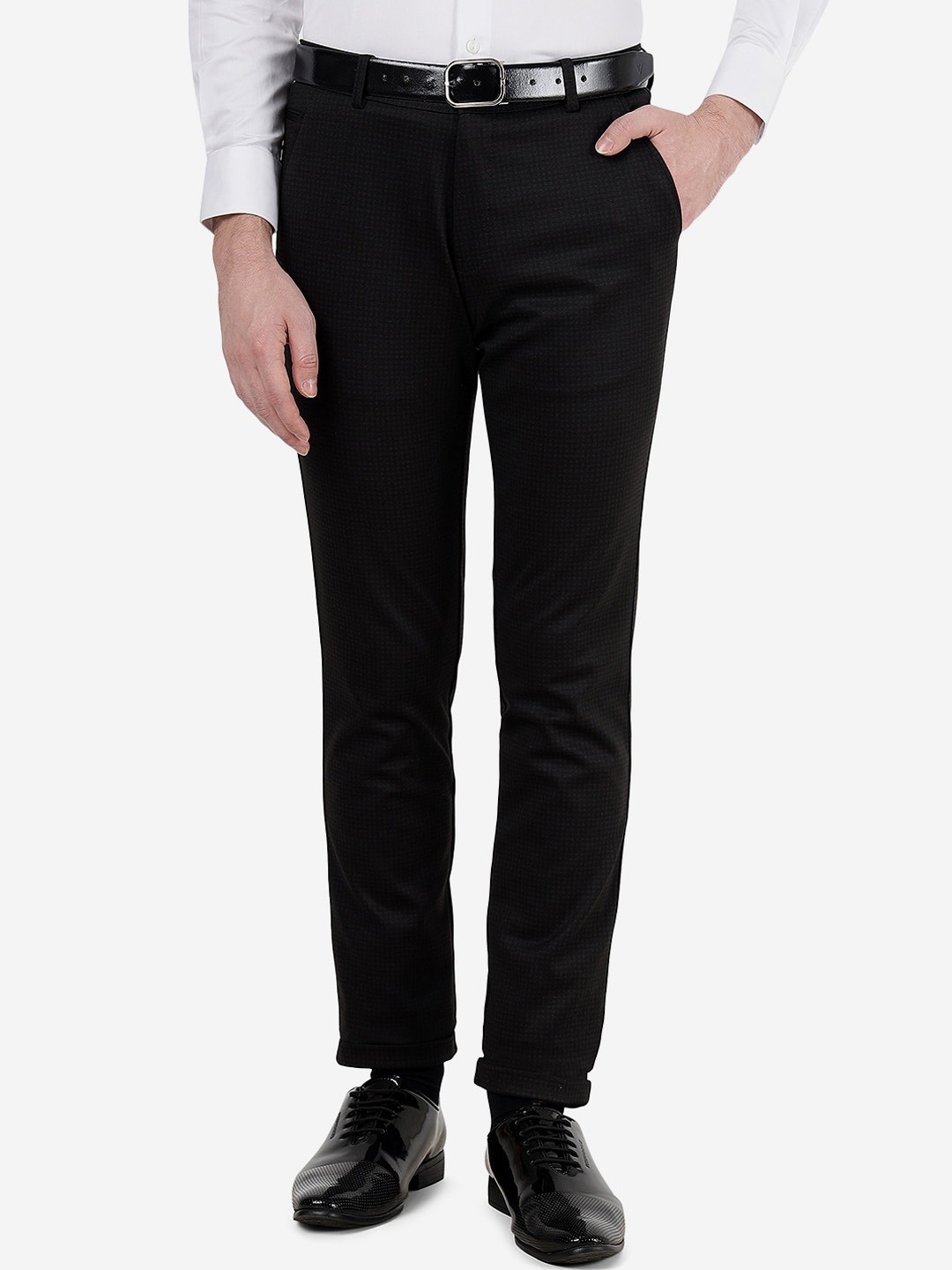 

JB STUDIO Men Mid-Rise Cotton Slim Fit Formal Trousers, Brown