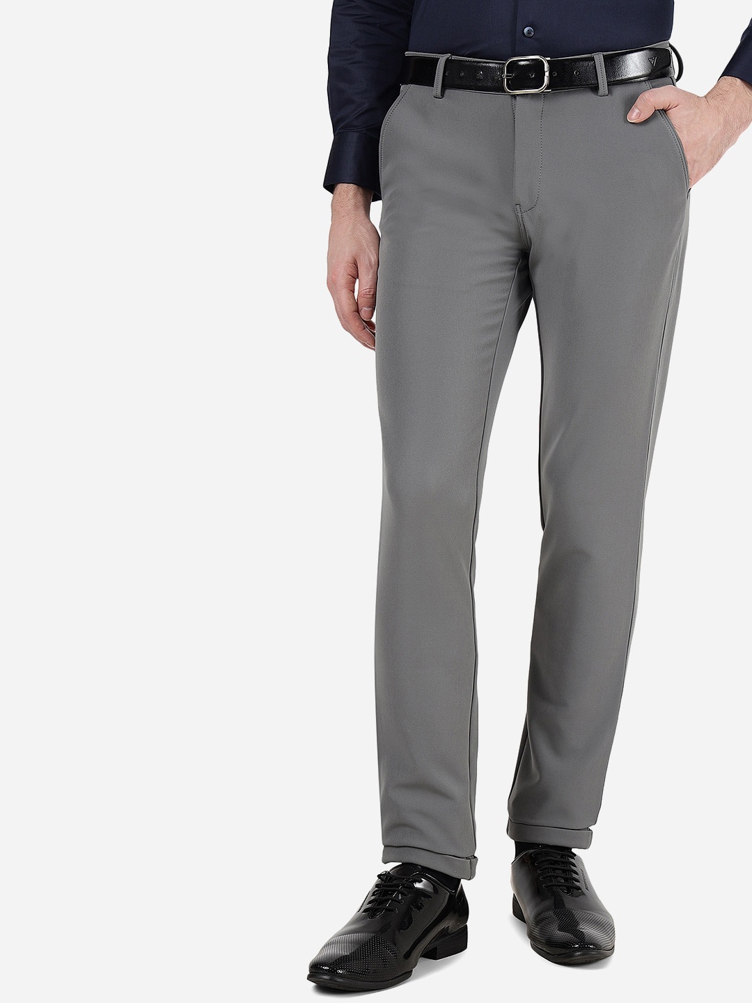 

JB STUDIO Men Mid-Rise Cotton Slim Fit Formal Trousers, Grey