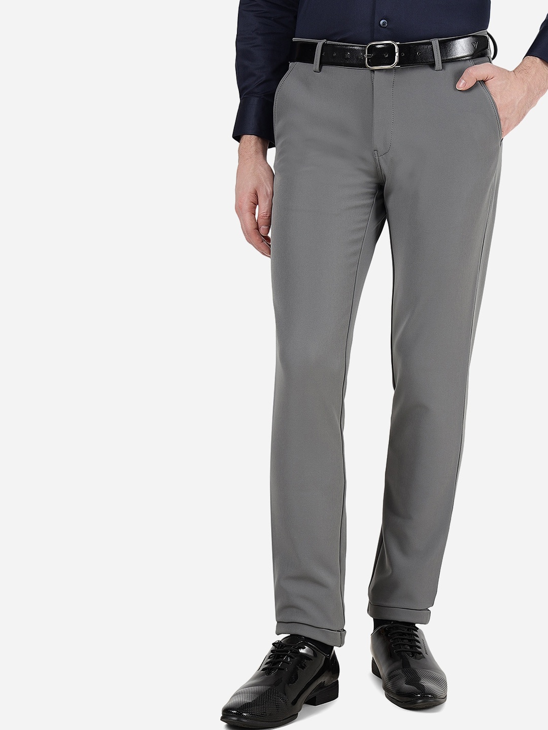 

JB STUDIO Men Mid-Rise Cotton Slim Fit Formal Trousers, Grey