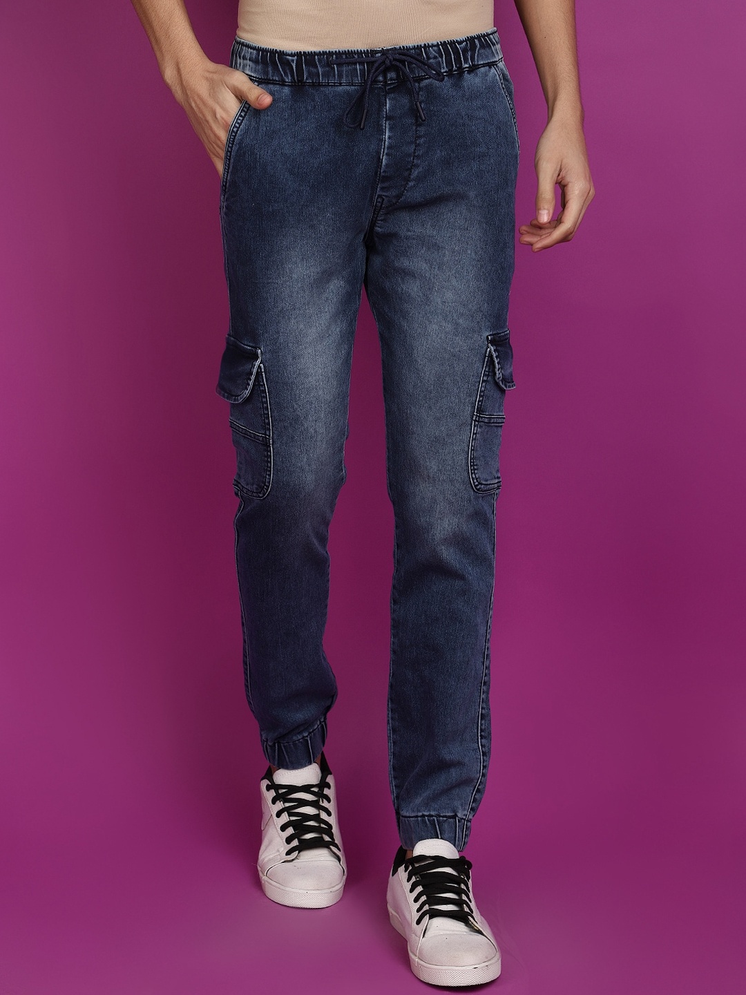 

V-Mart Men Heavy Fade Cotton Cargo Jeans, Blue
