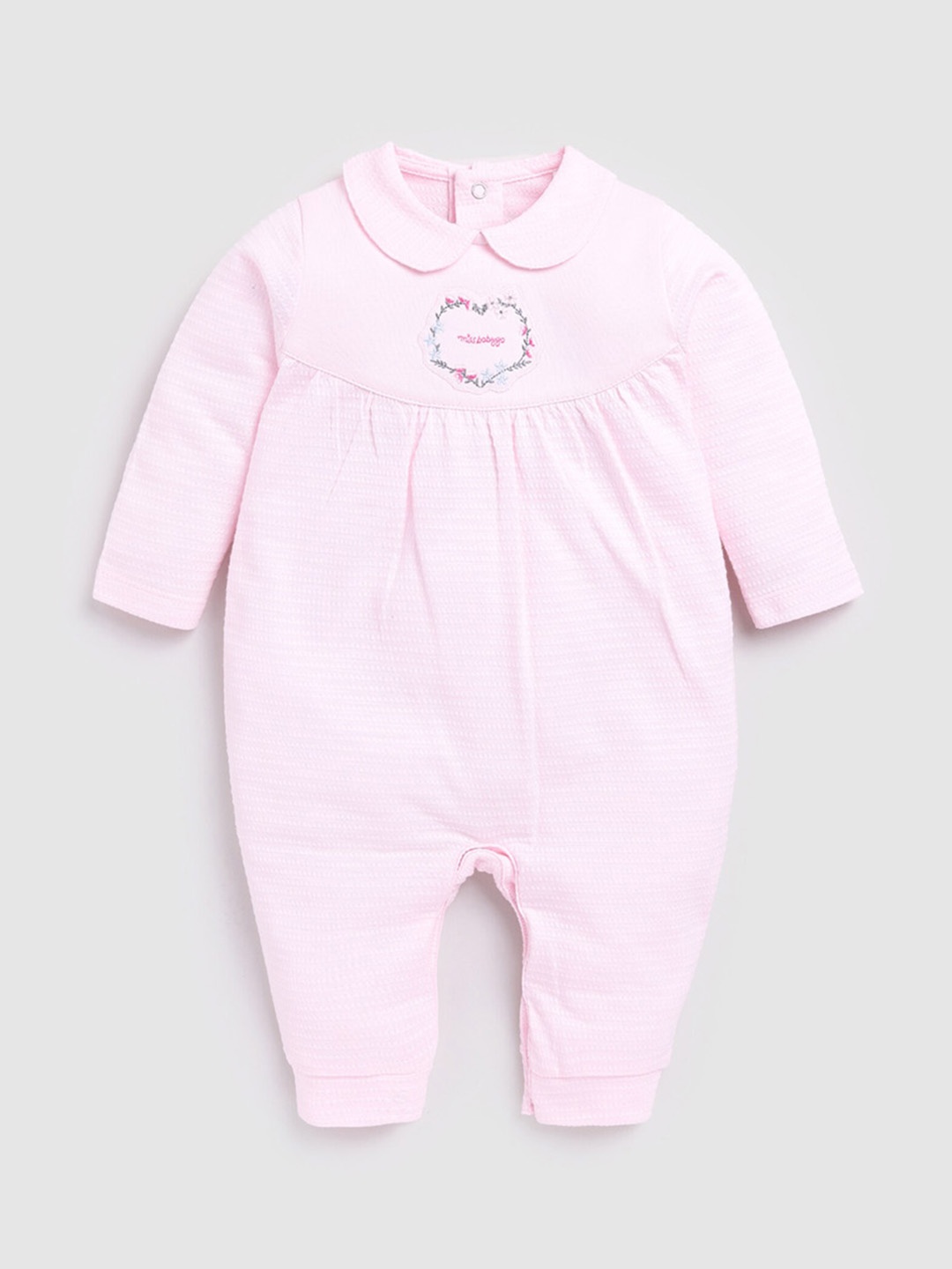 

BABY GO Infant Girls Self Design Peter Pan Collar Pure Cotton Romper, Pink