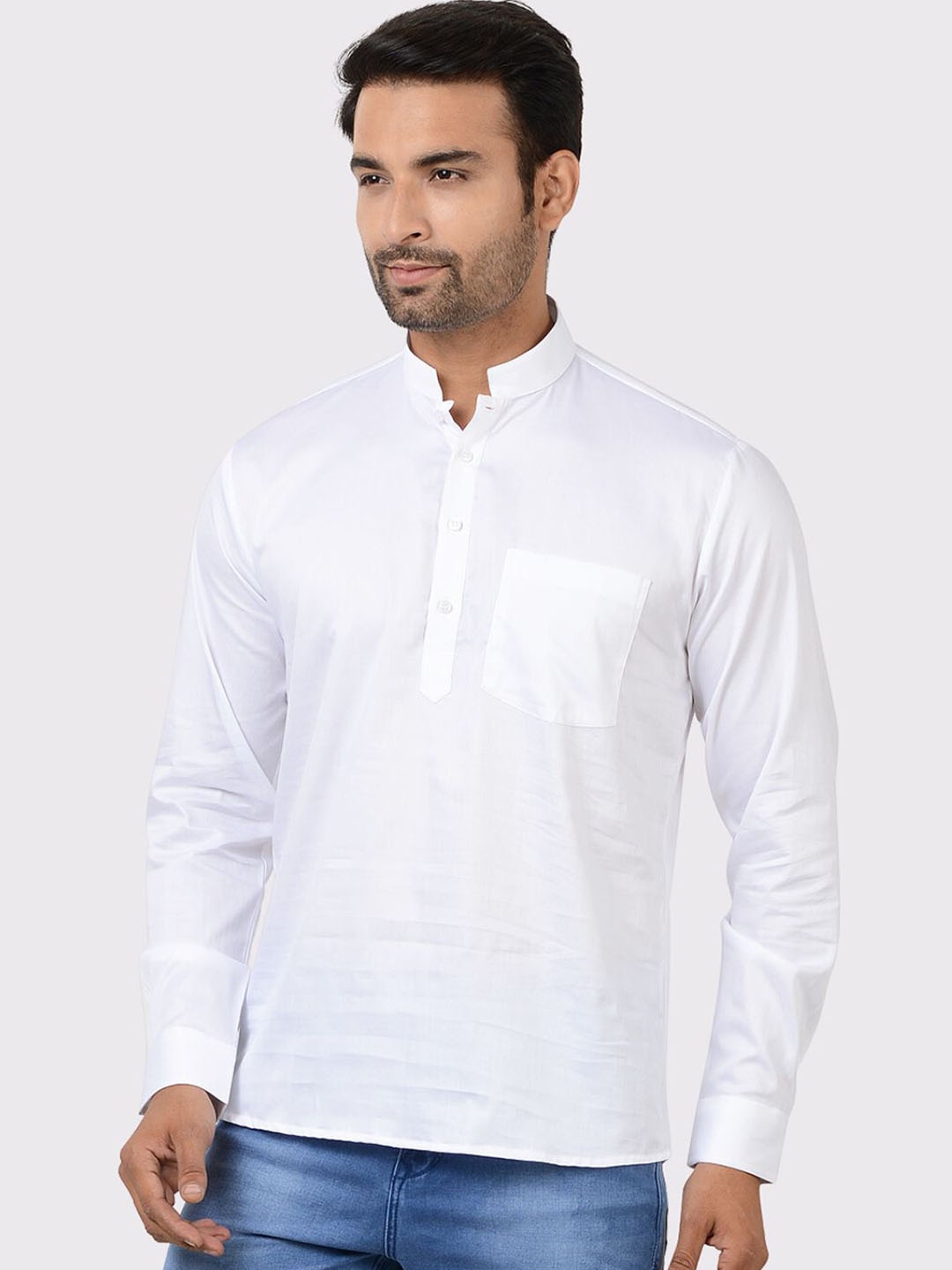 

Maharaja Band Collar Long Sleeves Cotton Straight Kurta, White
