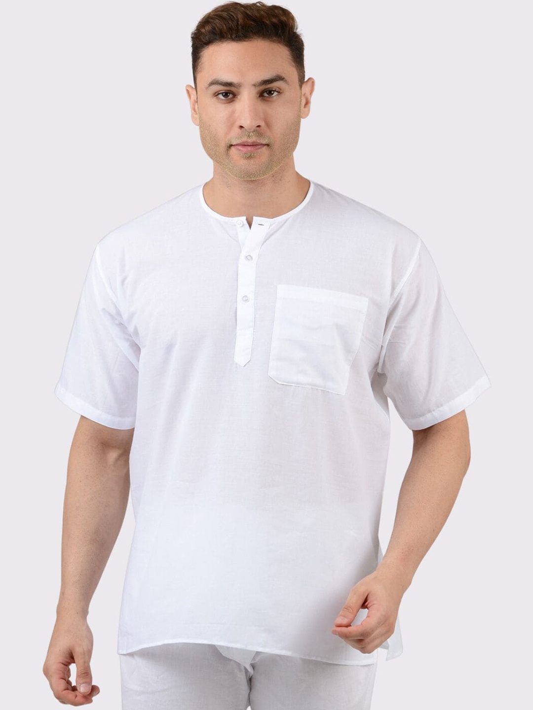 

Maharaja Round Neck Short Sleeves Cotton Straight Kurta, White
