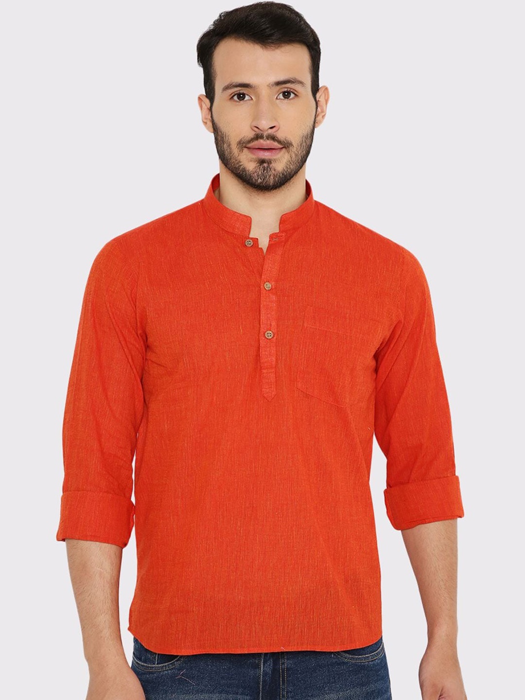 

Maharaja Mandarin Collar Cotton Short Kurta, Red