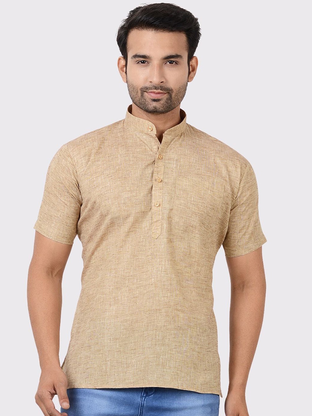 

Maharaja Mandarin Collar Cotton Short Kurta, Khaki