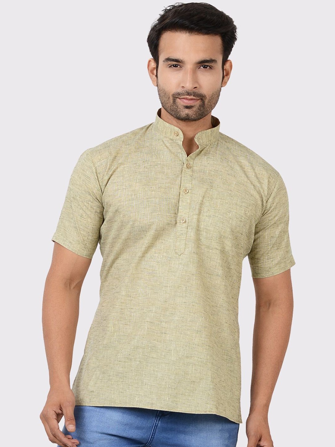

Maharaja Mandarin Collar Cotton Short Kurta, Olive