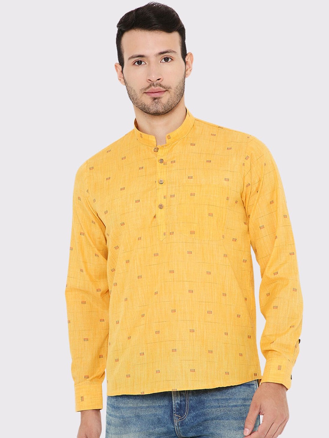 

Maharaja Woven Design Linen Short Kurta, Yellow