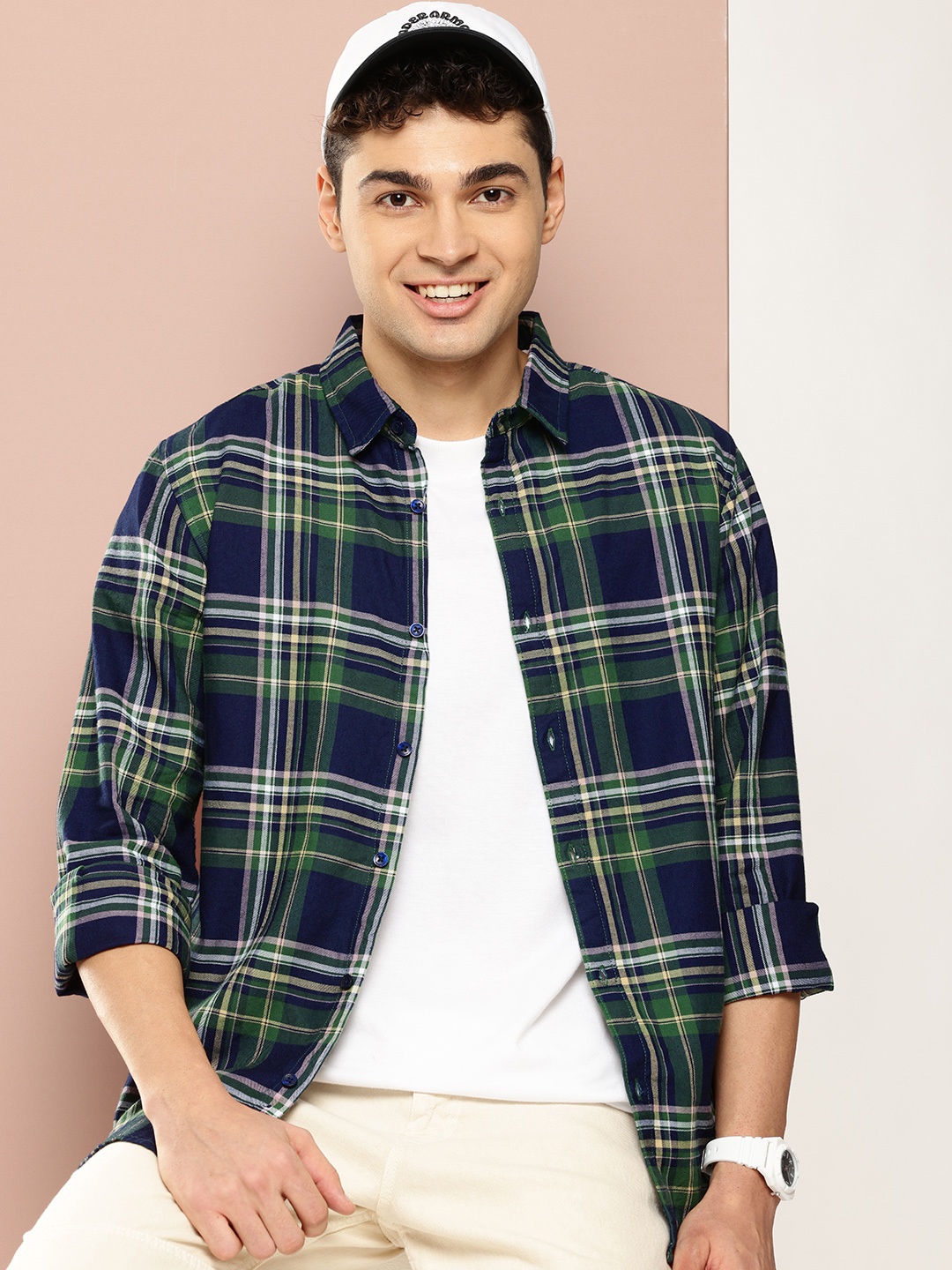 

Harvard Tartan Checked Opaque Pure Cotton Casual Shirt, Navy blue