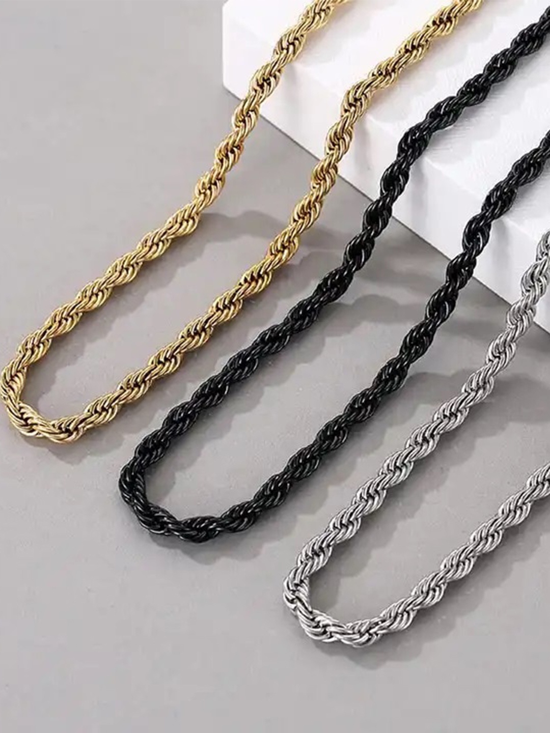 

MEENAZ Men Set Of 3 Silver-Plated Chain