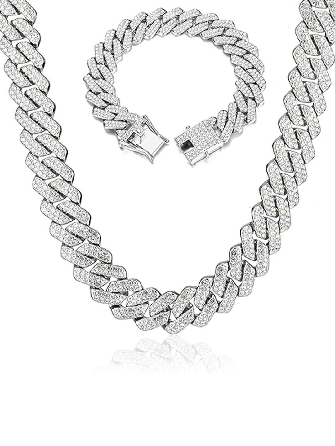 

MEENAZ Men Silver Plated American Diamond Chain & Bracelet