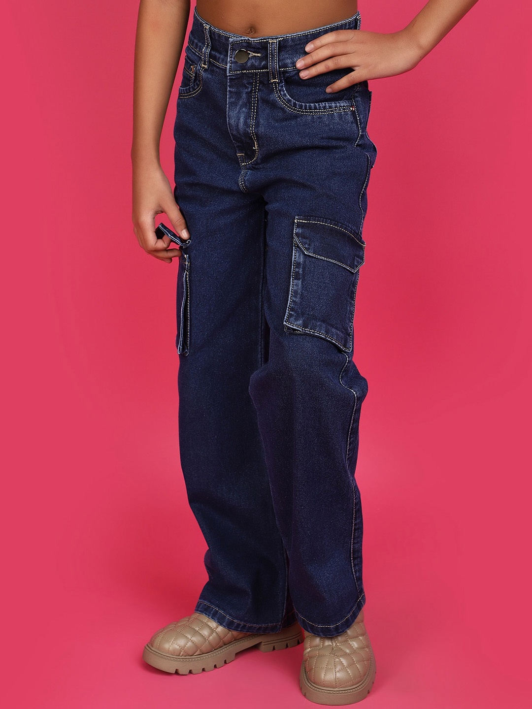 

V-Mart Girls Clean Look Cargo Jeans, Blue