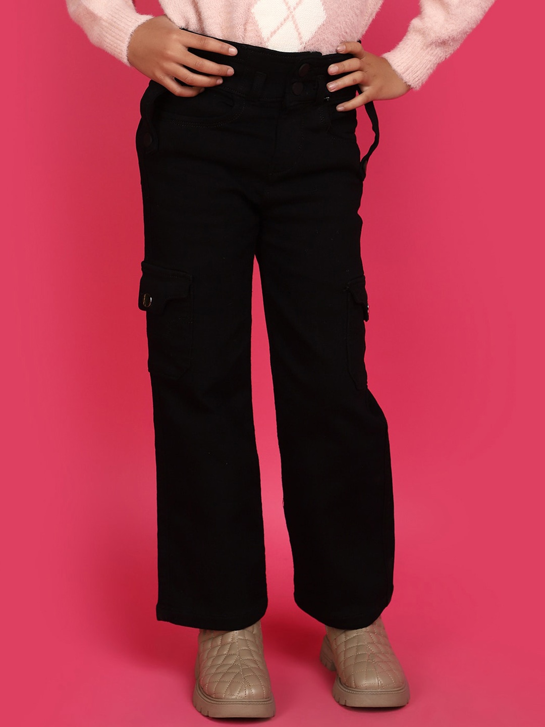 

V-Mart Girls Clean Look Regular Fit Mid Rise Cotton Jeans, Black