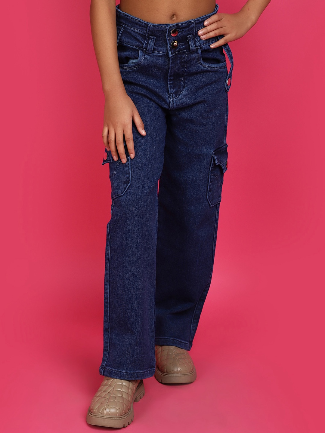 

V-Mart Girls Clean Look Cargo Jeans, Blue