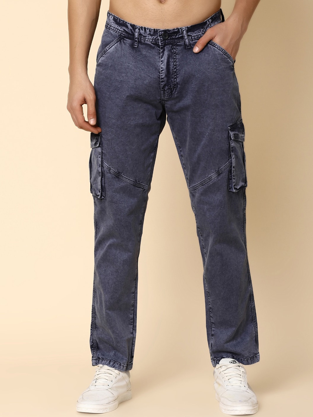 

V-Mart Men Cotton Cargos Trousers, Blue