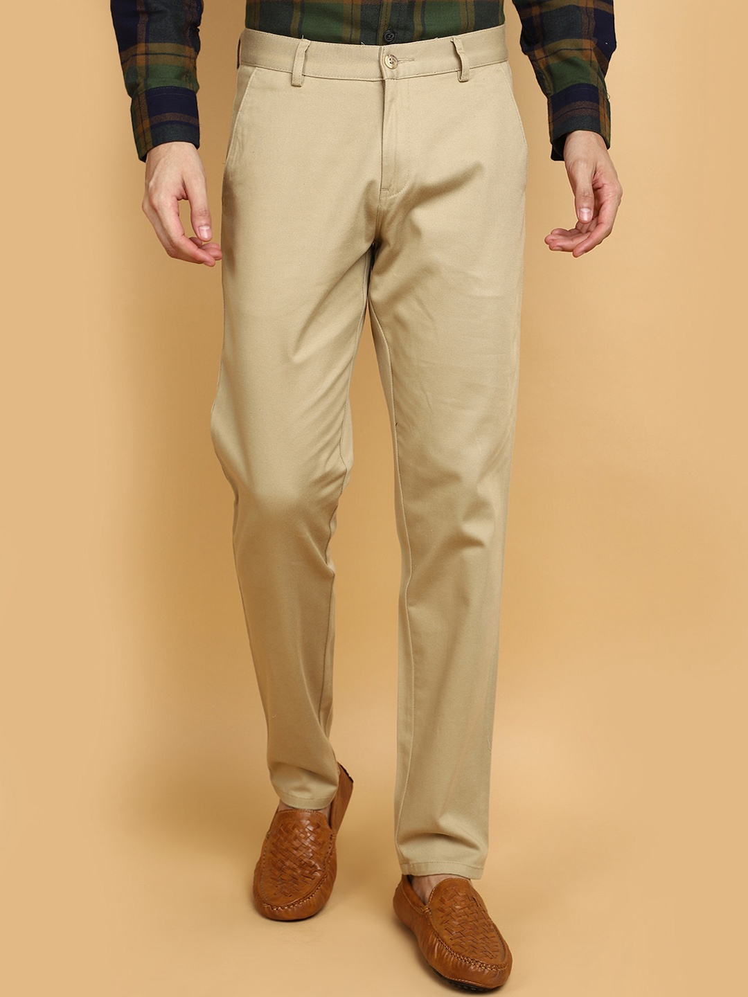 

V-Mart Men Slim Fit Mid-Rise Cotton Regular Trousers, Khaki