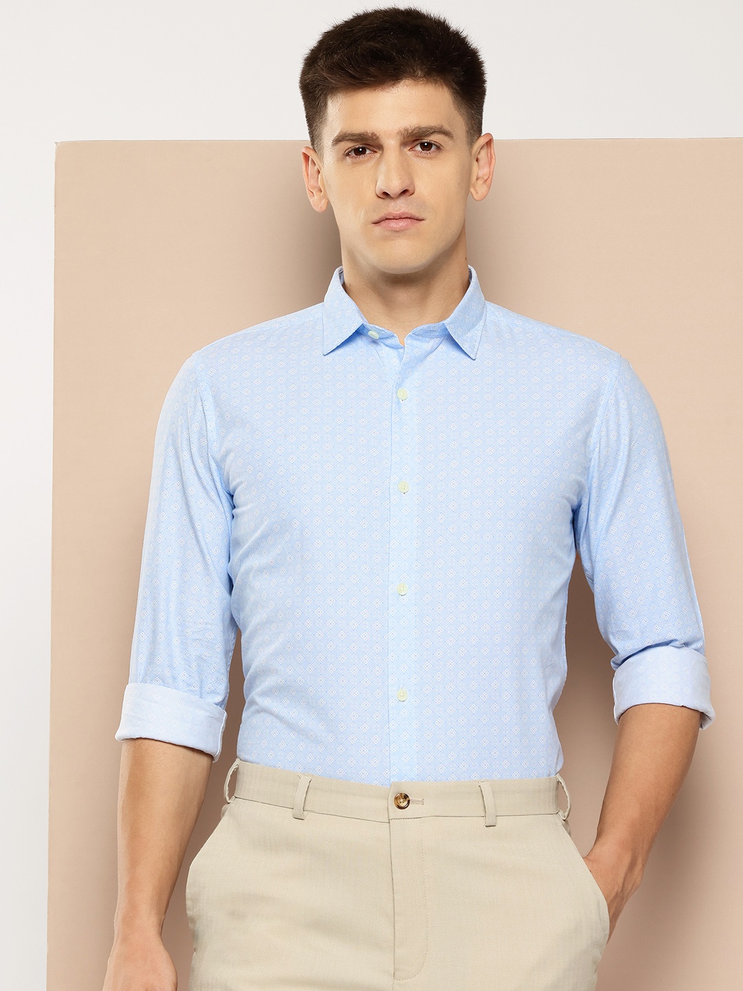 

INVICTUS Men Slim Fit Printed Pure Cotton Formal Shirt, Blue