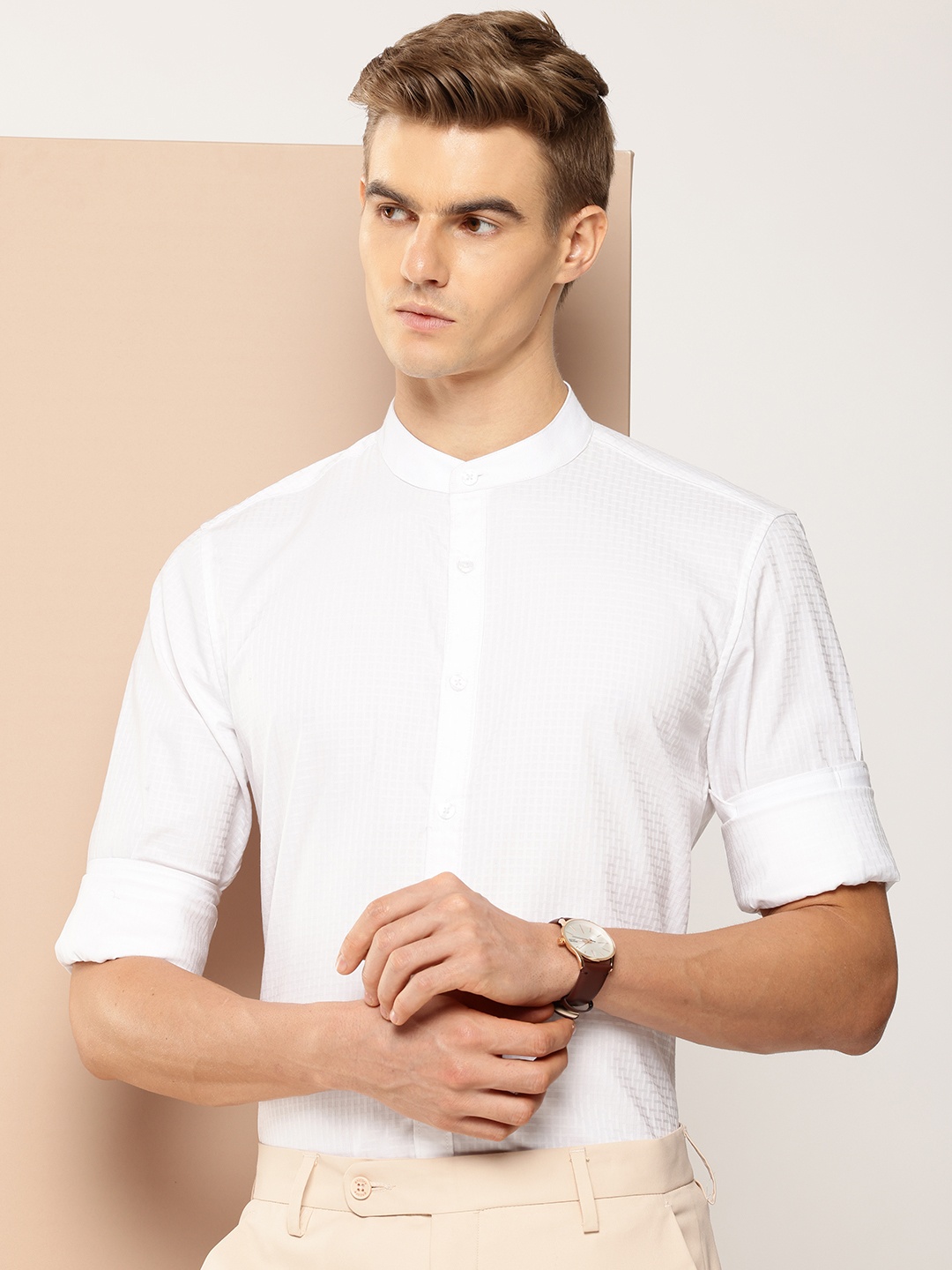 

INVICTUS Pure Cotton Self Design Textured Slim Fit Opaque Formal Shirt, White