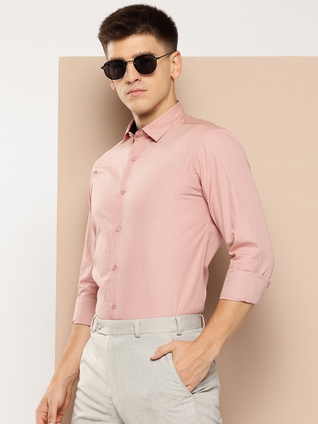 

INVICTUS Pure Cotton Slim Fit Opaque Formal Shirt, Rose