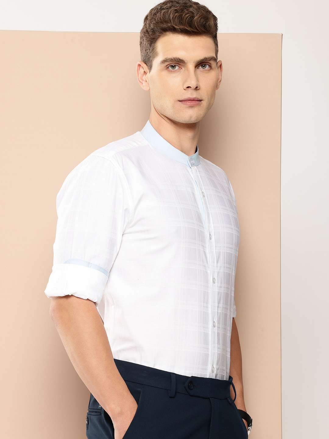 

INVICTUS Pure Cotton Slim Fit Opaque Checked Formal Shirt, White