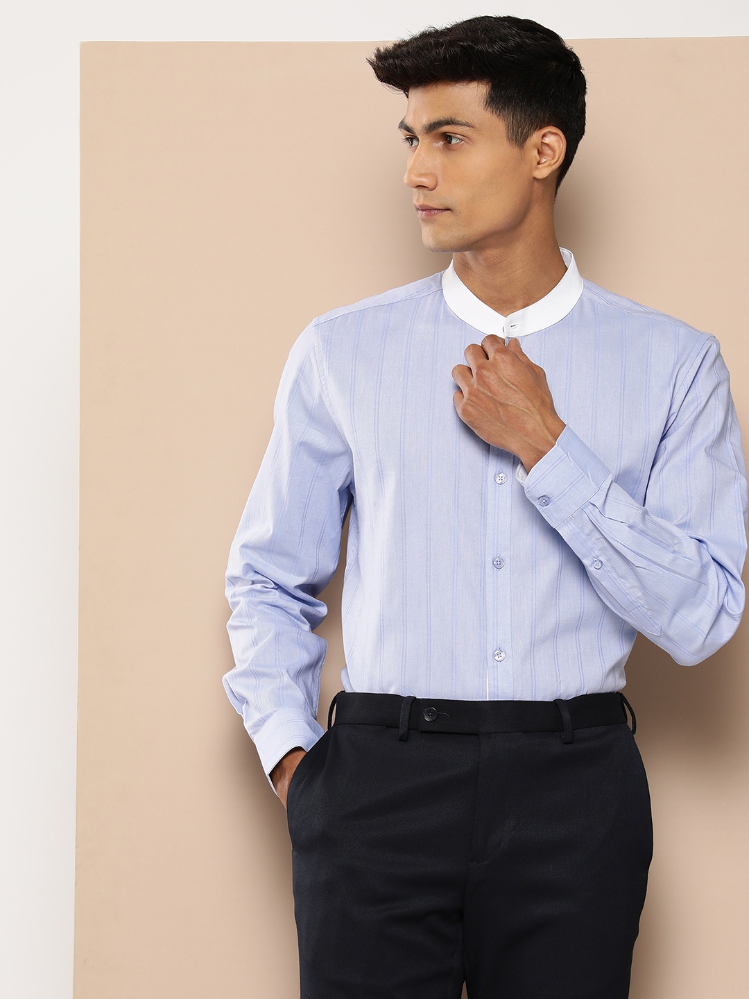 

INVICTUS Slim Fit Striped Pure Cotton Formal Shirt, Blue