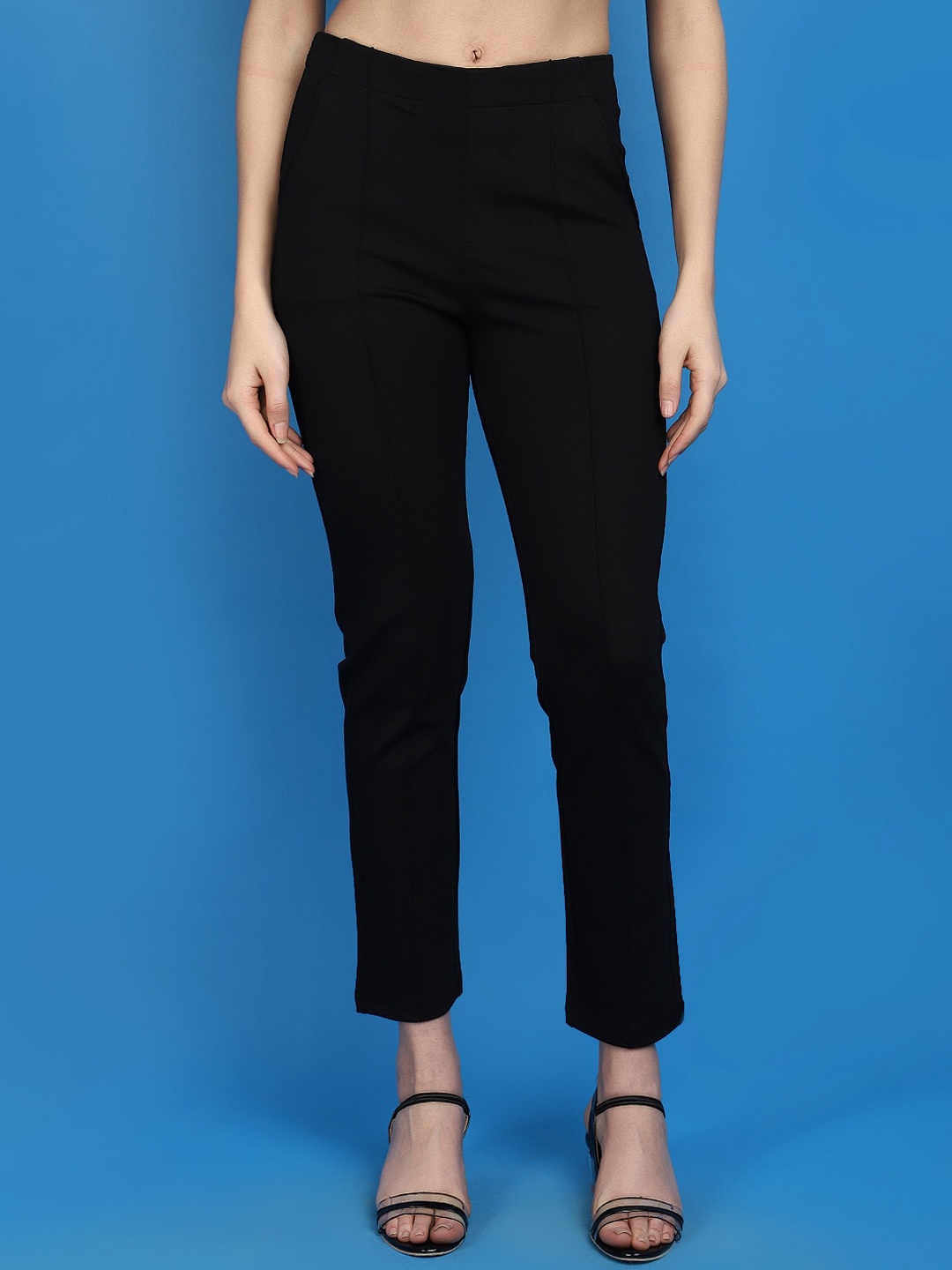 

V-Mart Women Mid-Rise Cotton Regular Trousers, Black