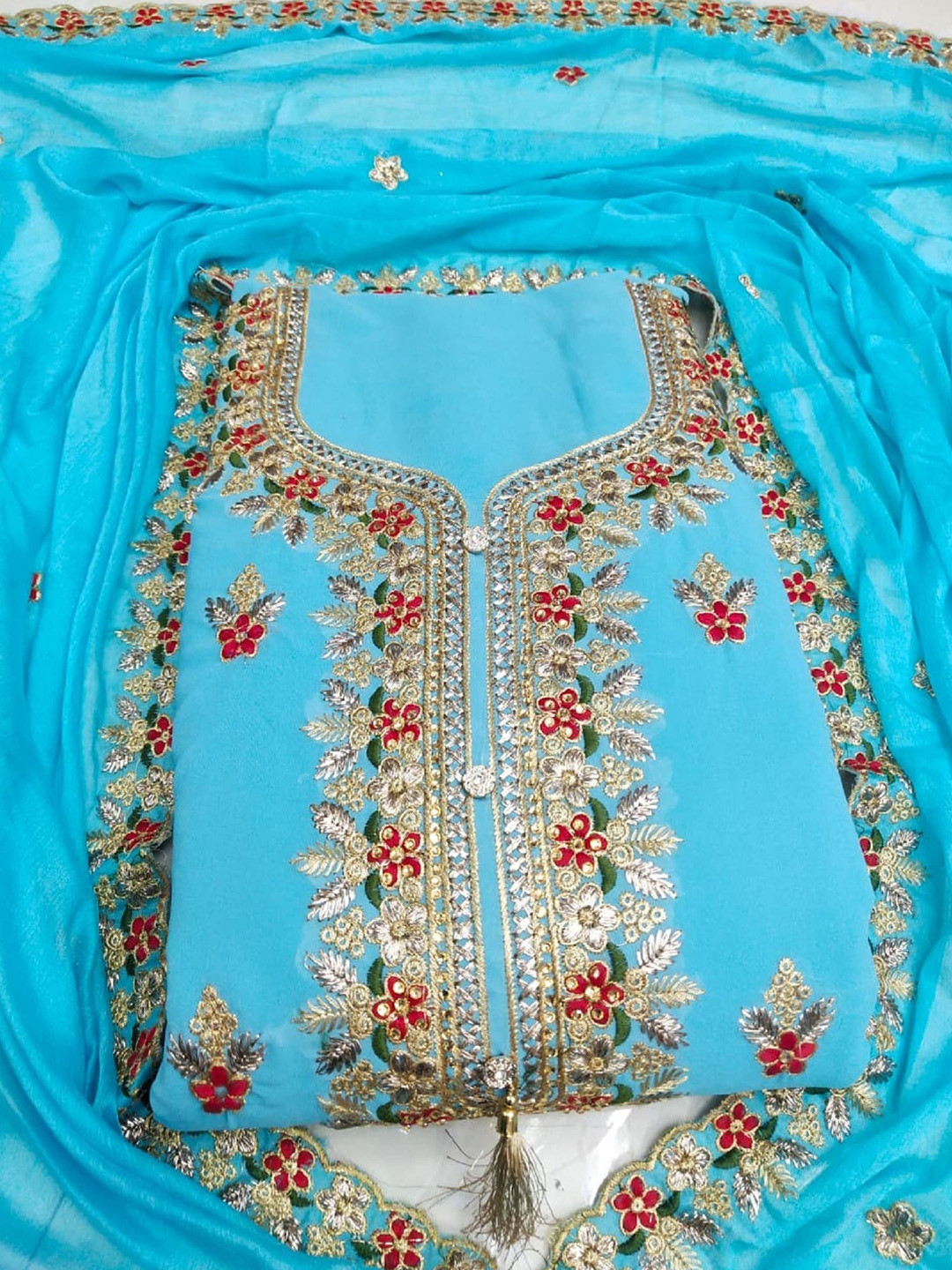 

Panzora Embroidered Unstitched Dress Material, Blue