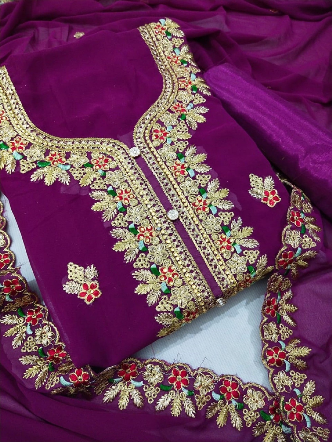 

Panzora Embroidered Unstitched Dress Material, Purple