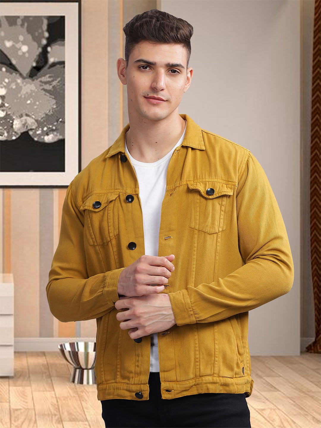 

Kuons Avenue Spread Collar Denim Jacket, Mustard