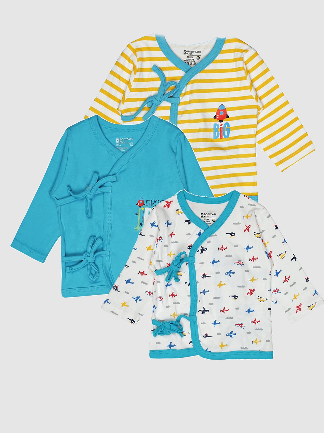 

Bodycare Infants Pack Of 3 Front Open Cotton Jhabla, Assorted