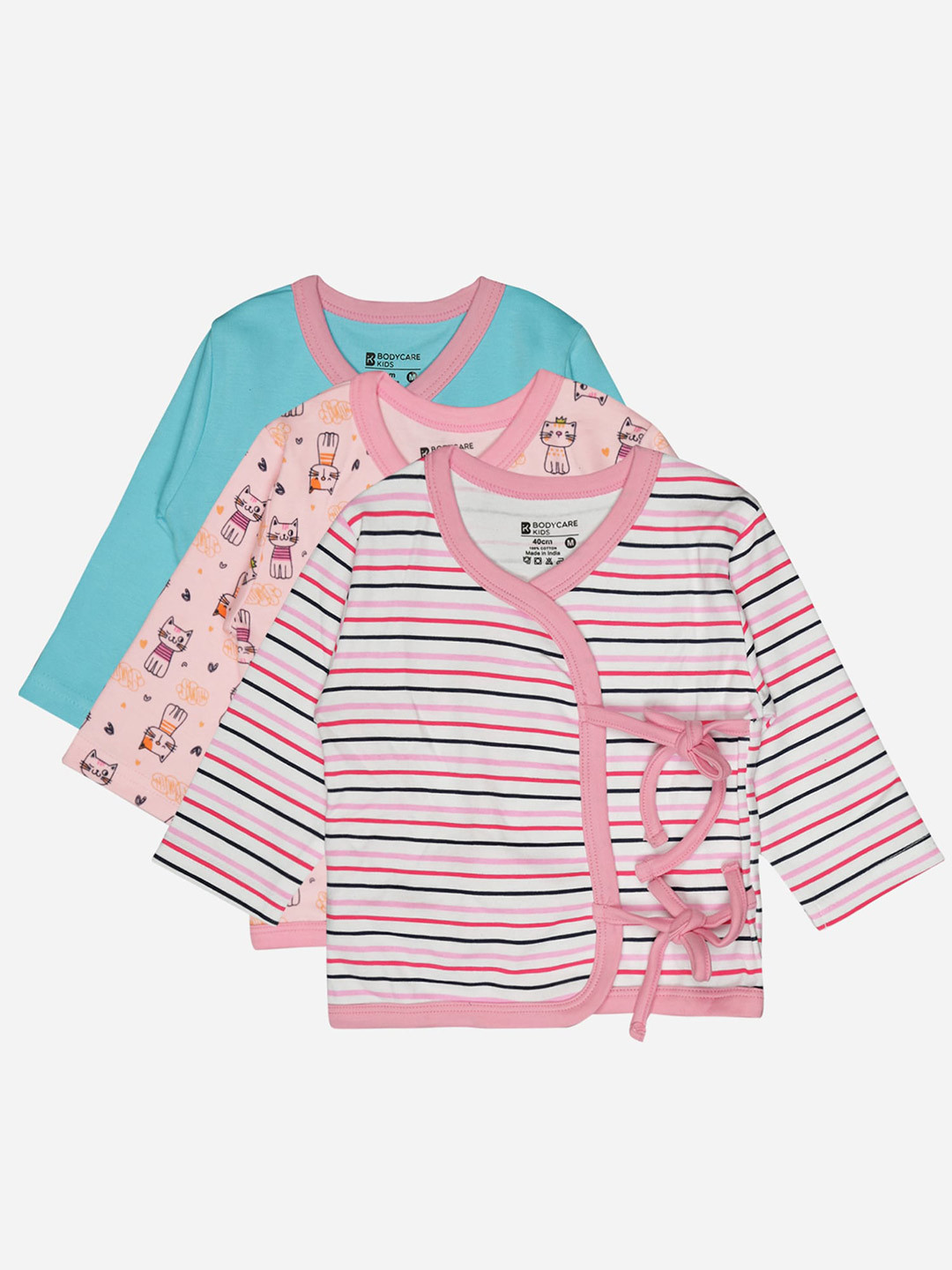 

Bodycare Pack of 3 Striped V Line Front Open Cotton Jhabla, Pink