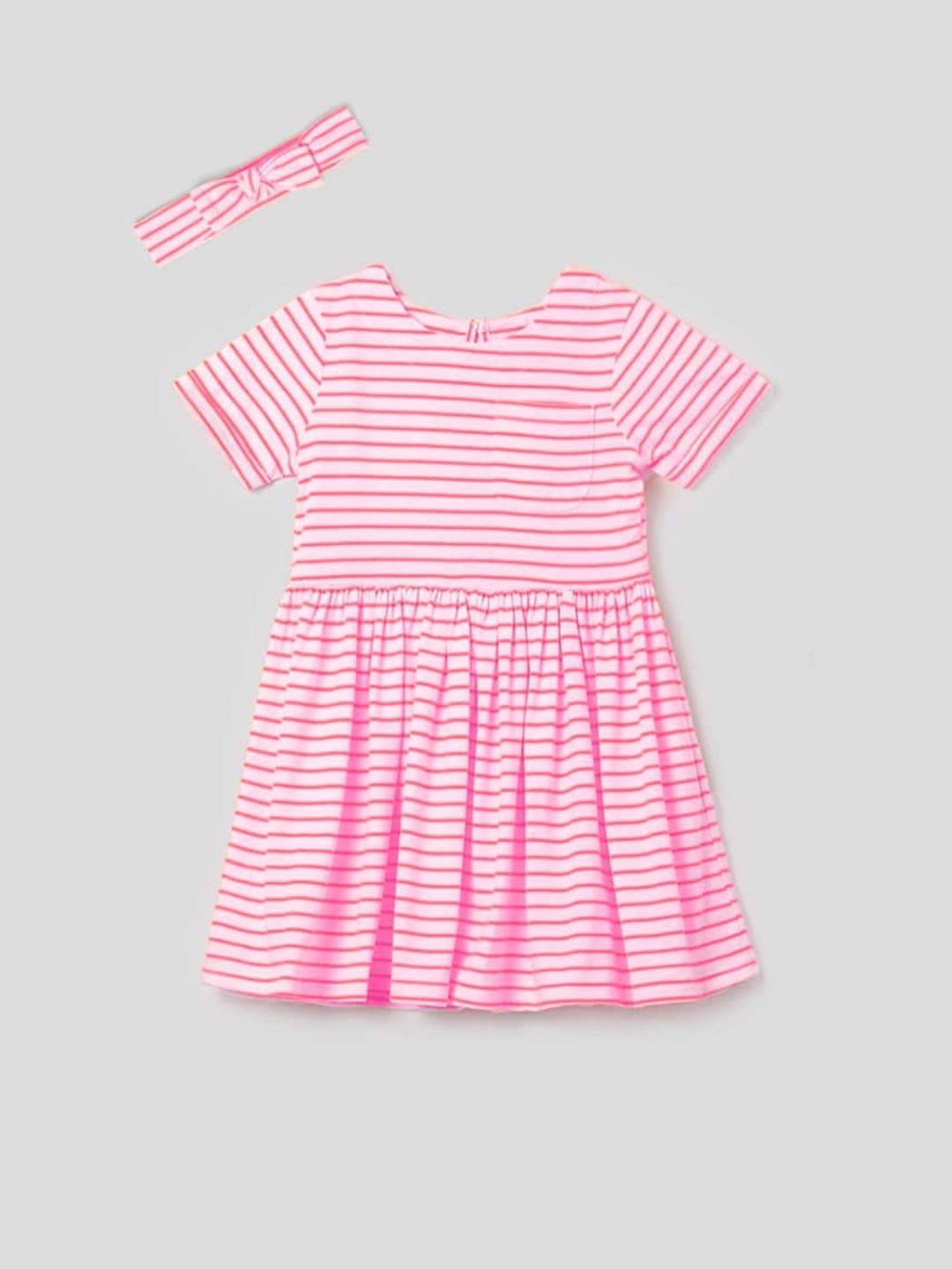 

Somersault Girls Round Neck Striped Printed Cotton Fit & Flare Dress, Multi