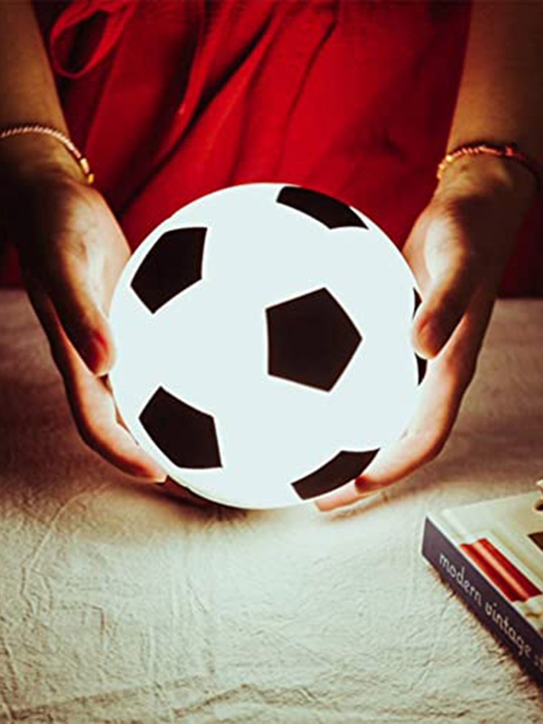 

NYRWANA White & Black Printed Football Shaped Table Lamps