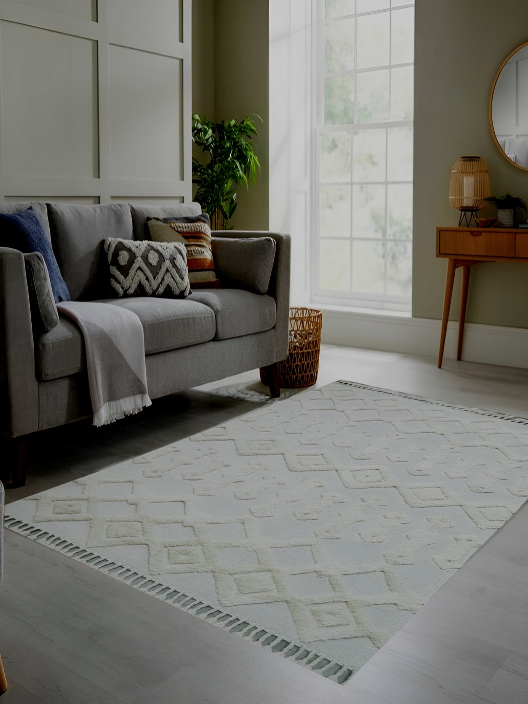 

MRIC Off White Geometric Handmade Woollen Carpet