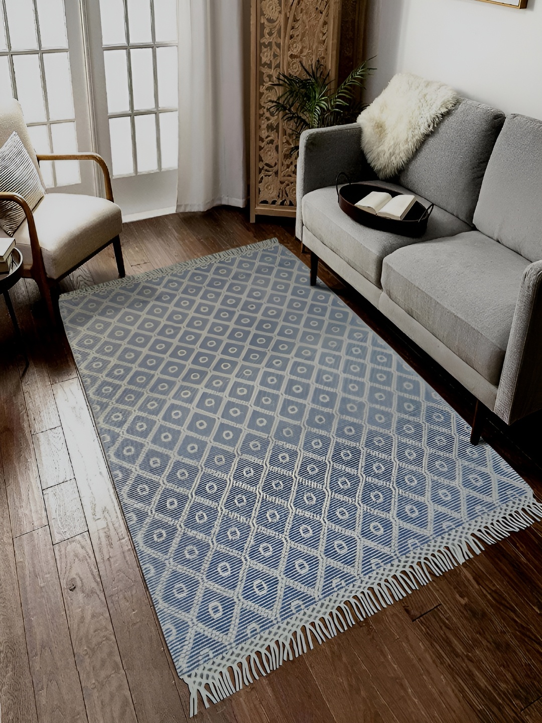 

MRIC Blue Geometric Handmade Woollen Carpet
