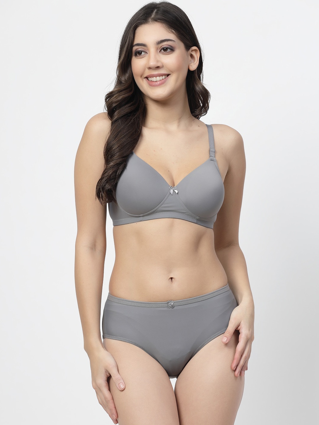 

College Girl Cotton Lightly Padded Bra & High-Rise Brief, Grey