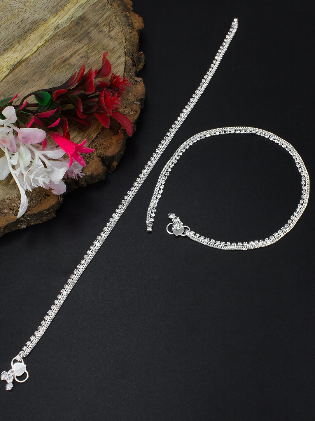 

PRIVIU Silver-Plated AD Stone-Studded Anklet