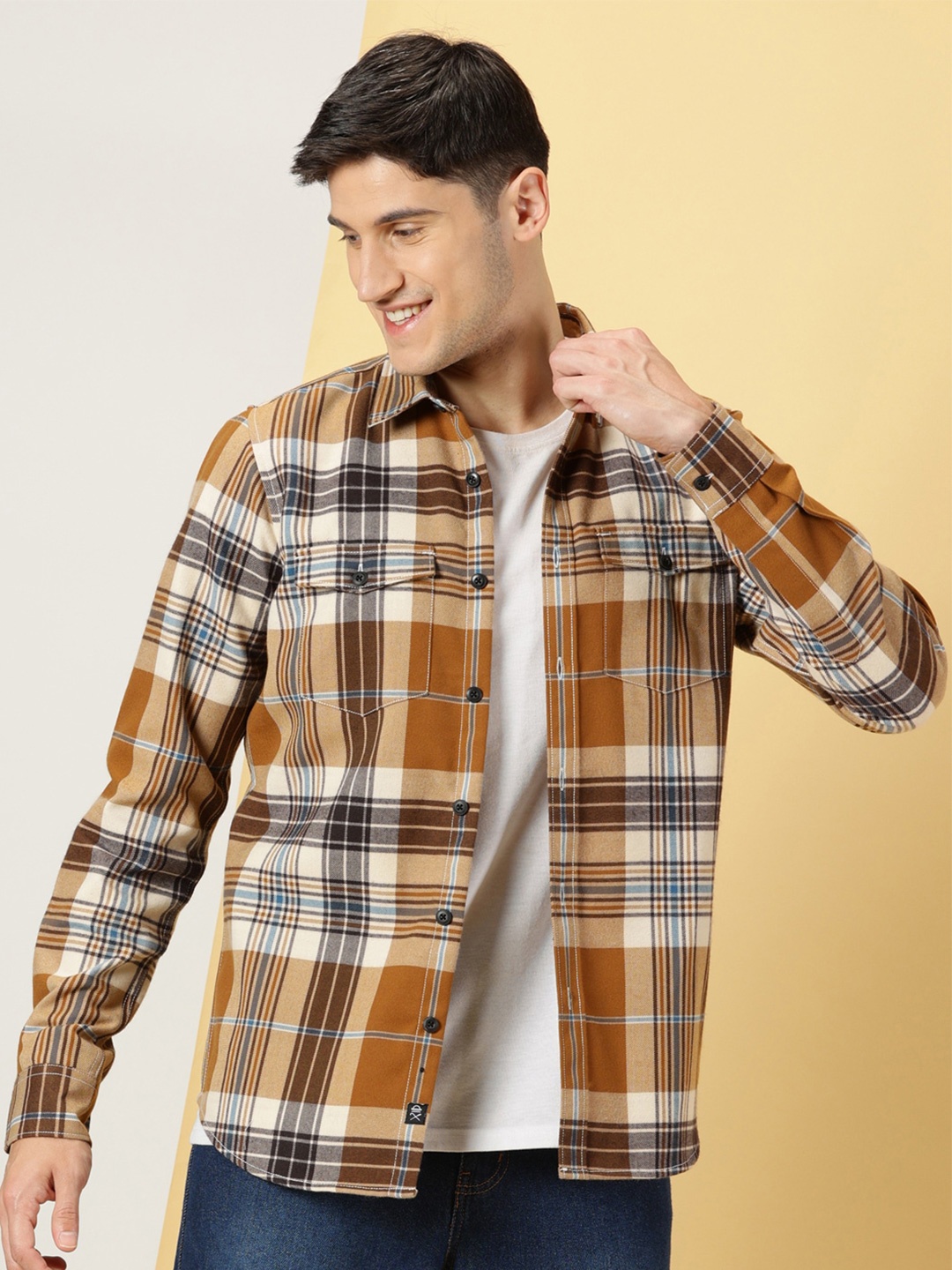 

Thomas Scott Classic Tartan Checked Cotton Casual Shirt, Brown