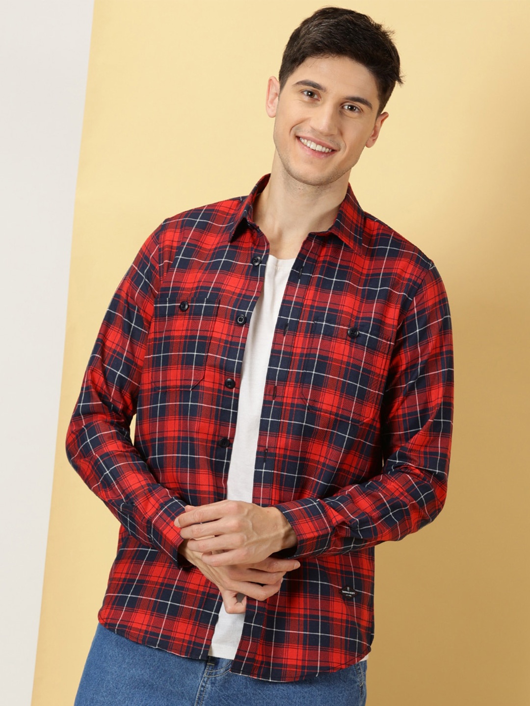 

Thomas Scott Classic Slim Fit Tartan Checked Cotton Casual Shirt, Red