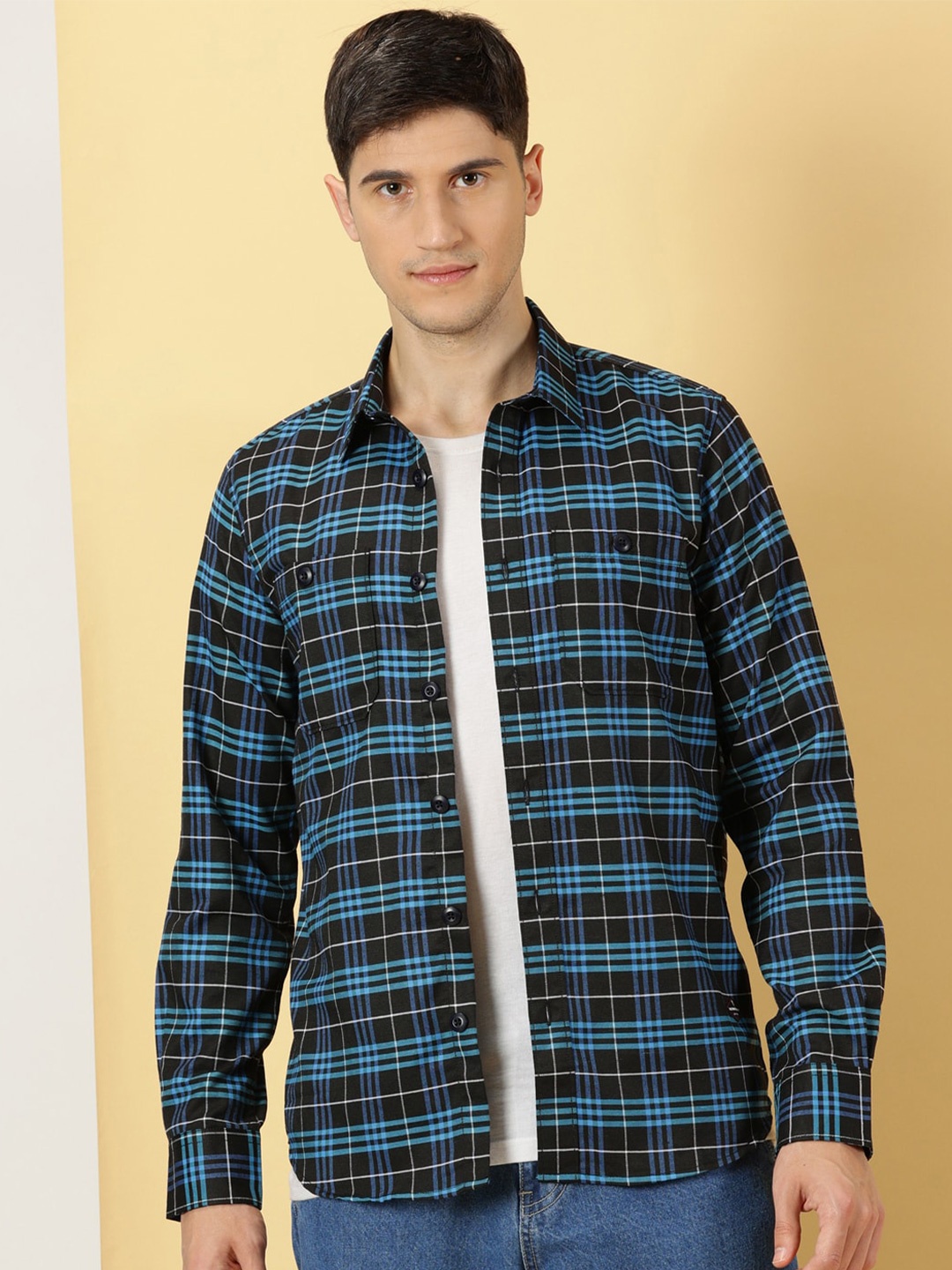 

Thomas Scott Classic Slim Fit Tartan Checked Cotton Casual Shirt, Blue