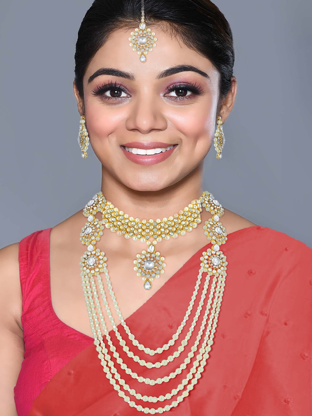 PRIVIU Gold-Plated Pearl Beaded Jewellery Set